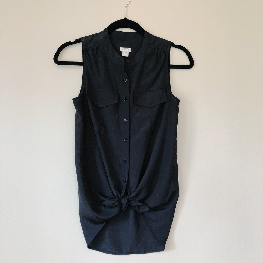 J.Crew Sleeveless Draped Pocket Button Down Top